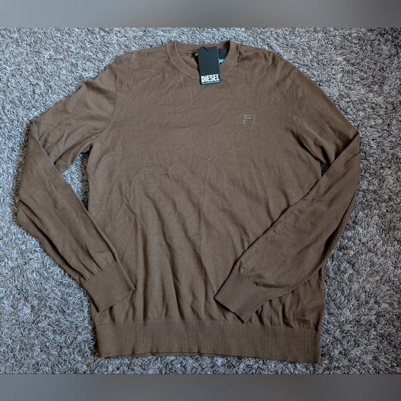 NWT Diesel Coffee Brown Cotton Newprint Knitwear Pullover Sweater Men's XL